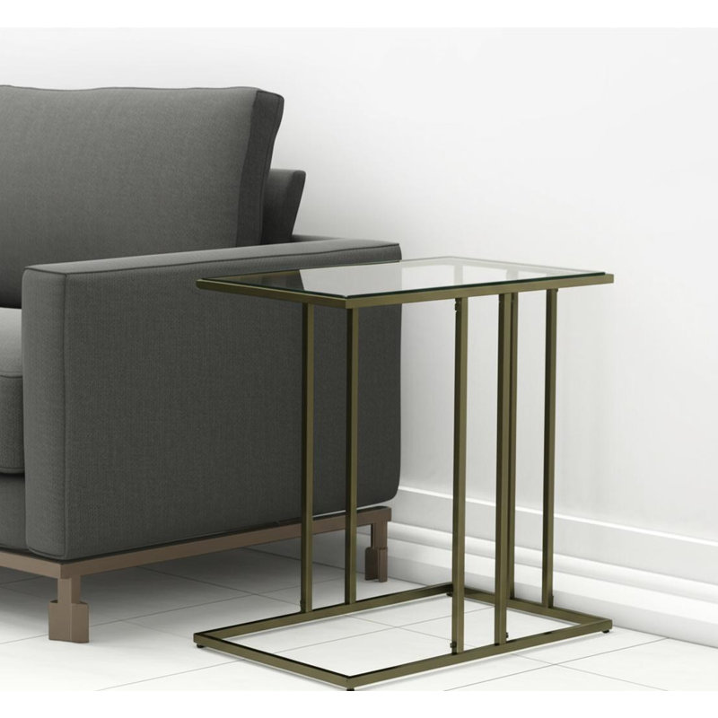 26" Clear and Antiqued Gold Glass and Iron Frame End Table