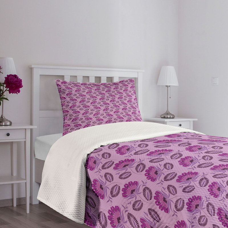 Twin Purple Quilted Bedspread Set with Pillow Sham