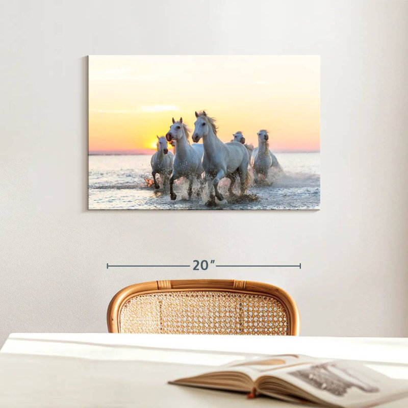 Brampt Camargue Horses At Sunset, 16" H x 24" W