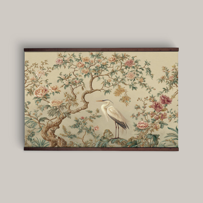 Très grand art mural rétro Heron - impression sur toile botanique florale, H 40 po x l 60 po 