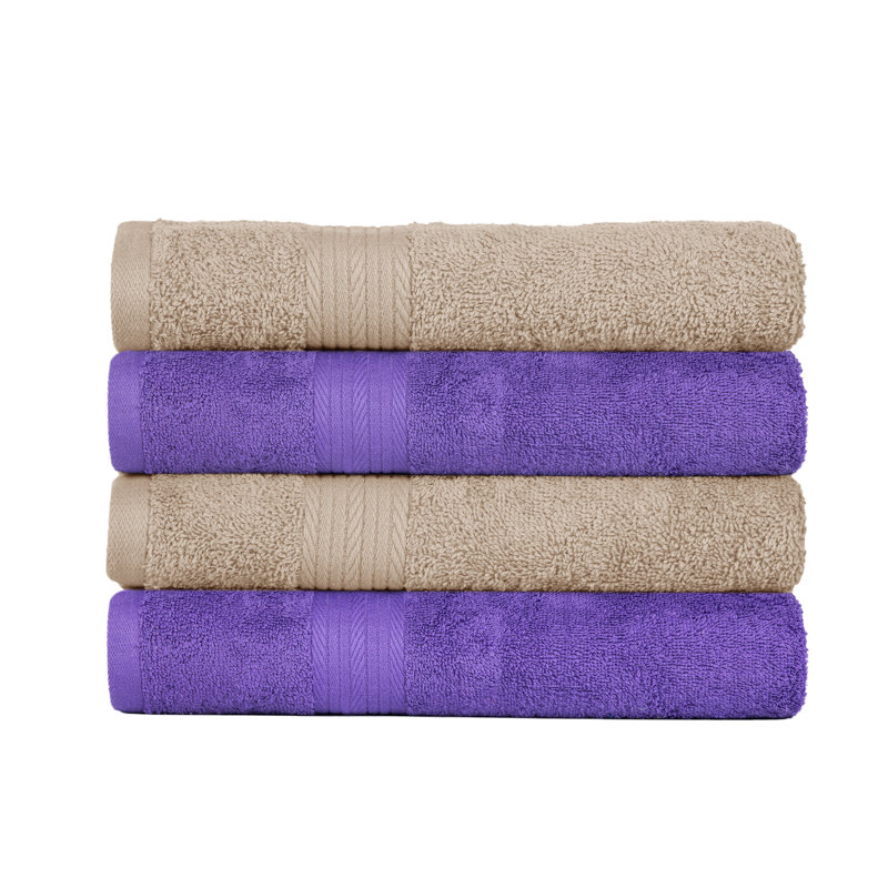 Essuie-mains 100% coton 600 g / m² couleurs assorties, Beige / Mauve