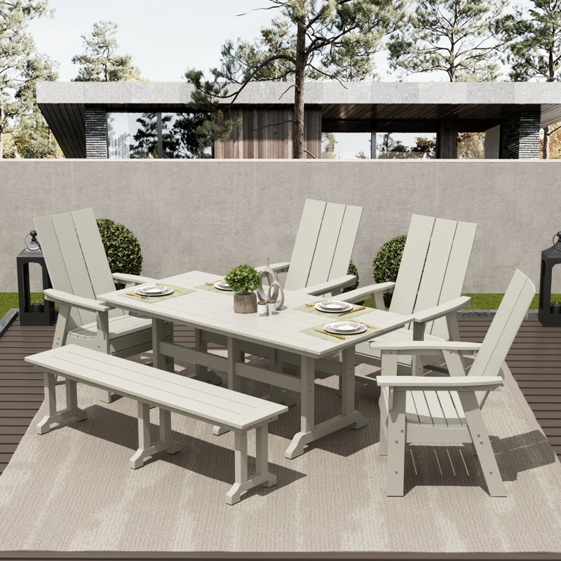 Joubert 6 - Person Patio Dining Set Umbrella Hole Included Rectangular Table, Sand