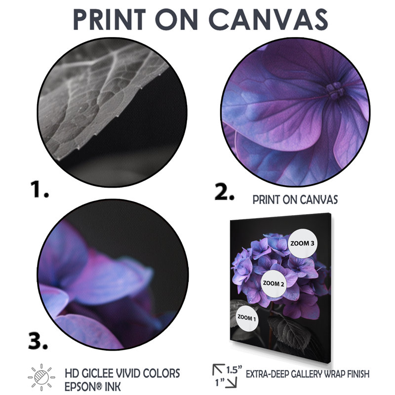 Hortensia mauve, charme de ferme I - hortensia, art mural, H 24 po x l 32 po, Cadre flottant doré