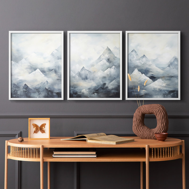 Lanscape Study Series LXI -Set de 3 estampes numériques giclées -Prêt à accrocher, Cadre blanc, H 28 po x l 22 po