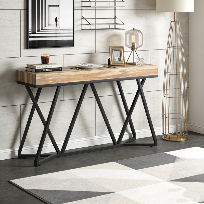 Farmhouse Console Table Sofa Table Wood Entryway Table, Natural