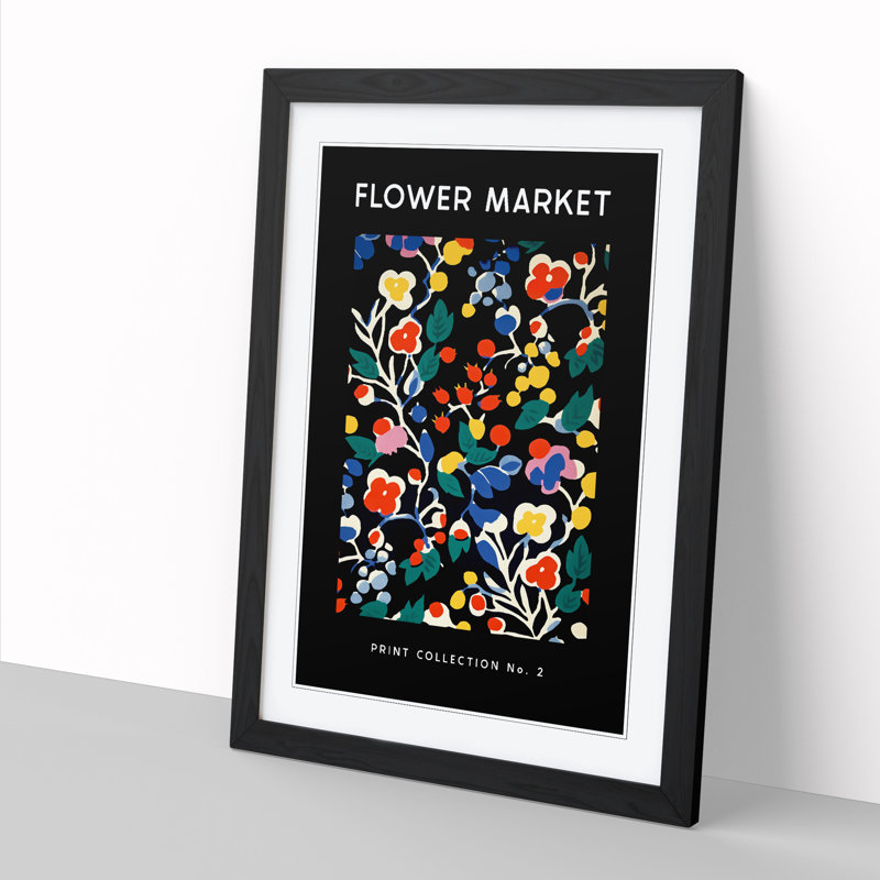Flower Market Exhibition Black No.2 - Single Picture Frame Print on Wood, 64cm H x 46cm W x 2cm D