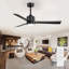 Ventilateur de plafond de 52 pouces avec lumière et télécommande, ventilateur de plafond noir, moteur à courant continu, 6 vitesses, silencieux et réversible, intérieur pour la chambre à coucher du salon