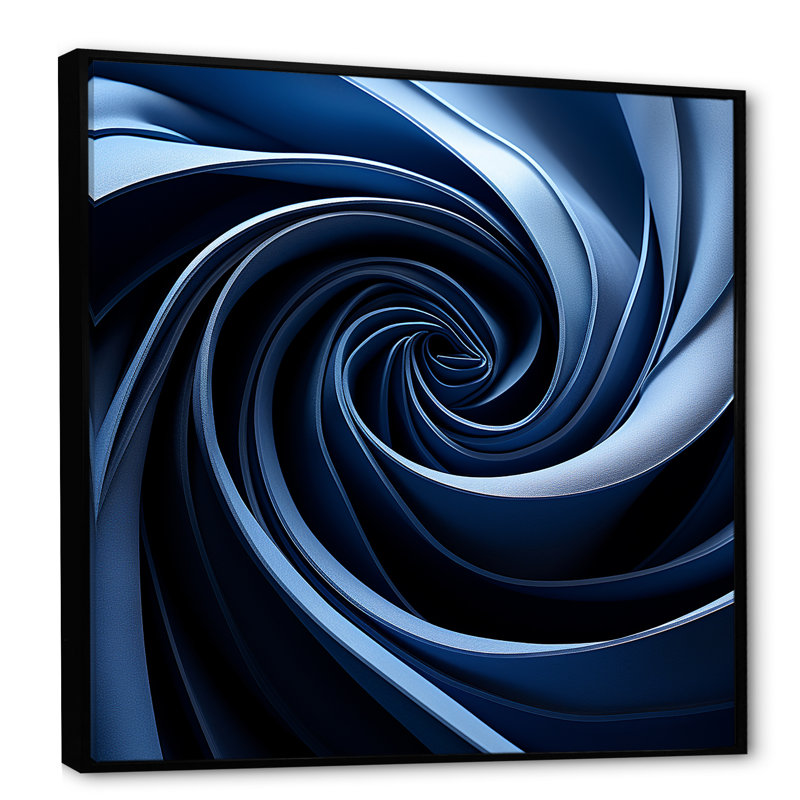 Spiraling Blue Abstract Vortex II - Abstract Spirals, art mural, Cadre flottant noir, H 36 po x l 36 po x P 1,5 po