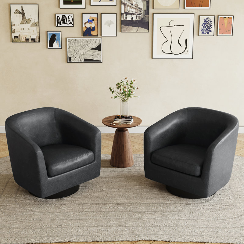 72Cm Wide Swivel Barrel Chair, Black Faux LeatherBlack