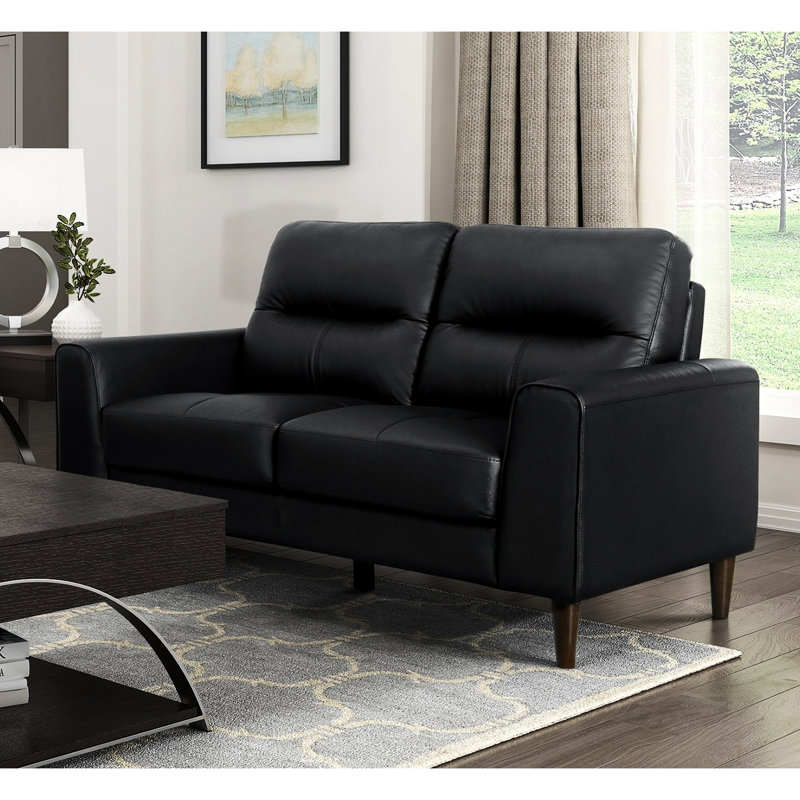 Cuir noir avec coussins en mousse haute densité, structure en bois massif et en contreplaqué, largeur de produit de 34,5 po, mousse de siège profilée, profondeur de siège de 20,5 po, look rétro