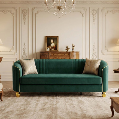 Canapé moderne en velours de luxe, canapé 3 places avec dossier capitonné, pieds en métal, siège en mousse haute résilience et ressorts ensachés, capacité de 750 lb, canapé de salon élégant