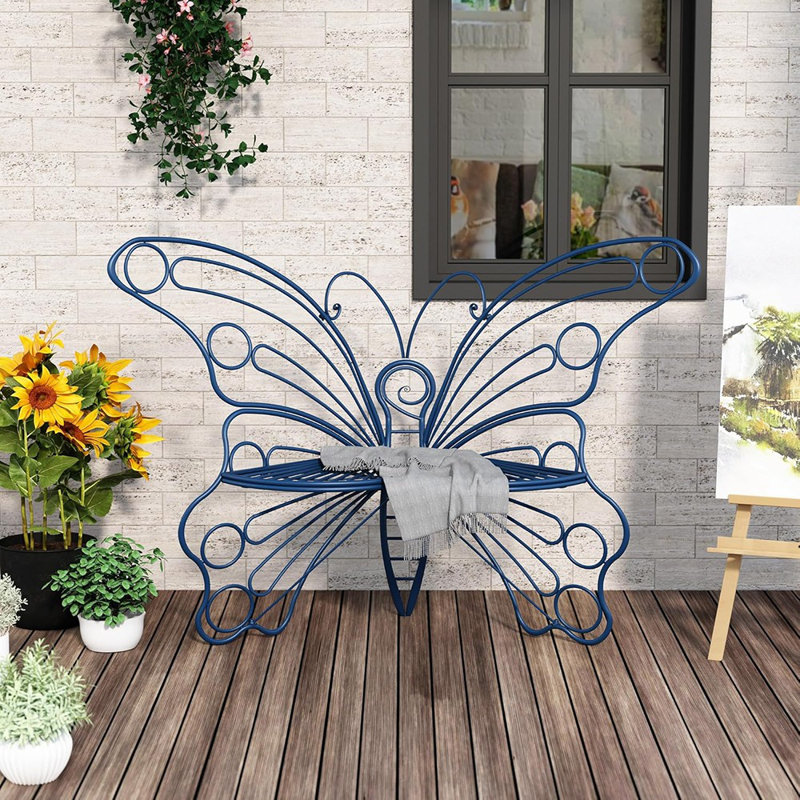 Banc d'extérieur de 49,4 pouces, banc de jardin avec structure en fer robuste, joli banc de porche pour terrasse, jardin, cour