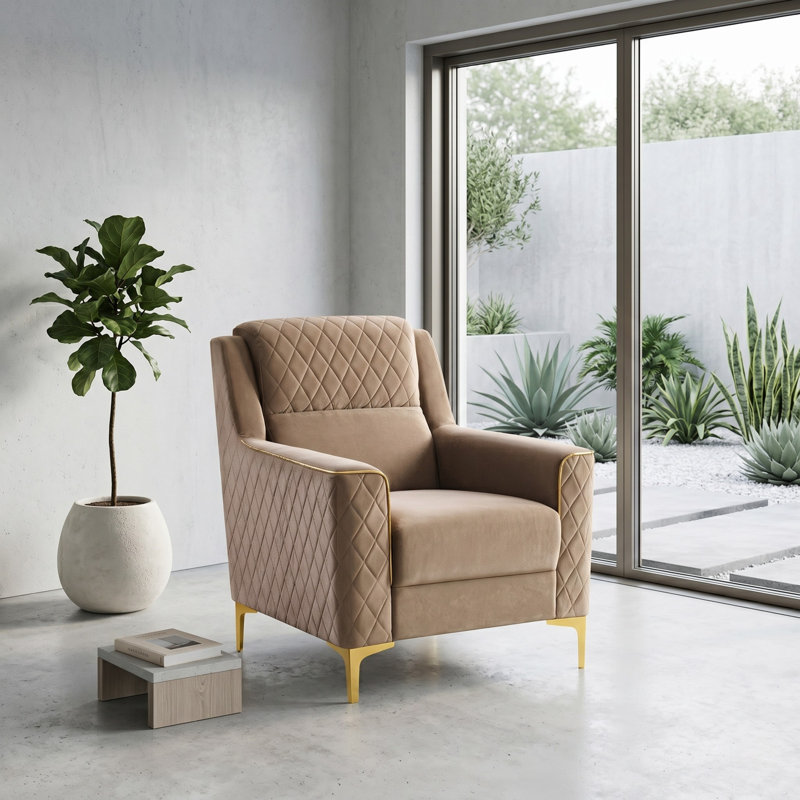 Fauteuil rembourré 39 po Sombir, Polyester à 100 % de couleur brune