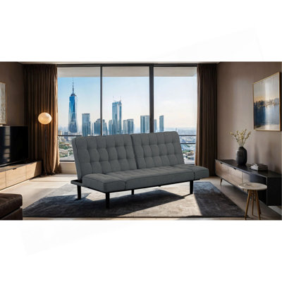 Futon Sofa Biscuit Tufting Seat Back 1Pc Sofa Adjustable Arm Rests Converts To Bed Couch