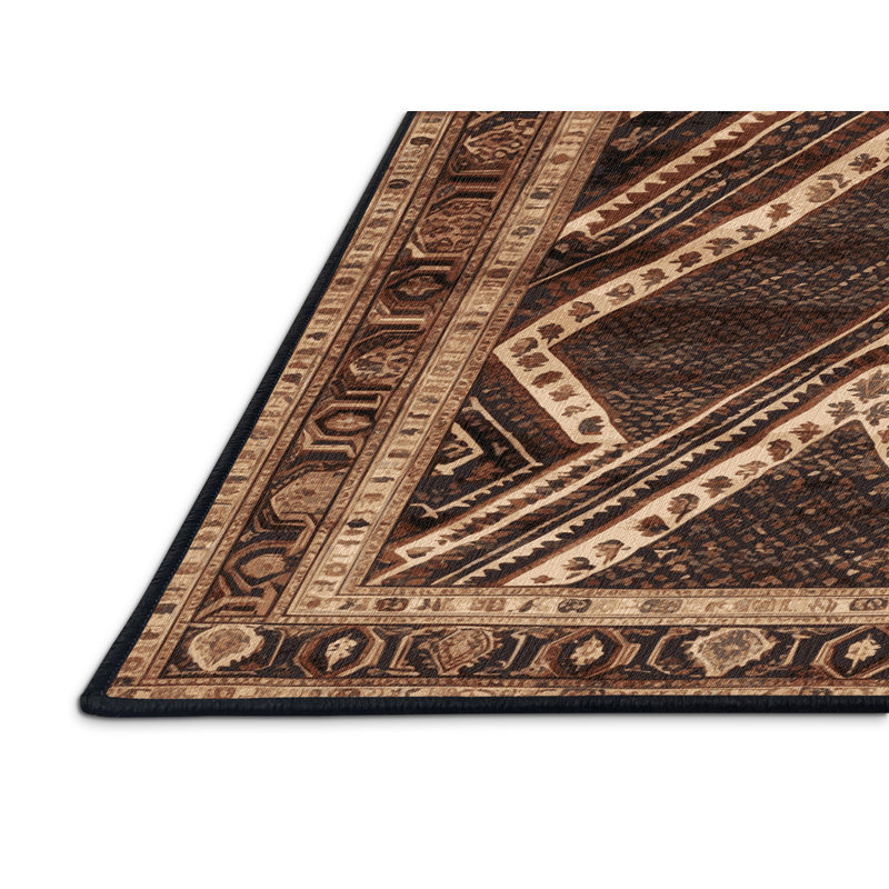 Tapis persan noir lavable à la machine, Carré 5 pi