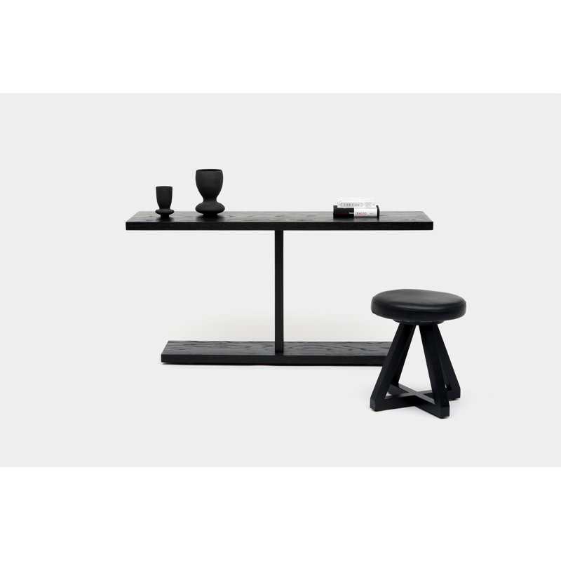 X Solid Wood Accent Stool, Black/Night, Black Oak