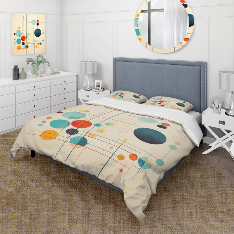 Synchronicities Midcentury Elegant Retro Art - Ensemble de housse de couette abstraite - Microfibre de polyester
