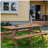 8 Person Brown Wooden Picnic Table, Outdoor Camping Dining Table with 2 Seats, Garden, DIY with 2 Built-in Benches, 2220lb Capacity