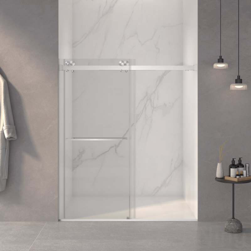 Porte de douche à ouverture coulissante double sans cadre l 56 à 60 po x H 70 po - Verre trempé transparent épais de 5/16 po (8 mm), facile à nettoyer