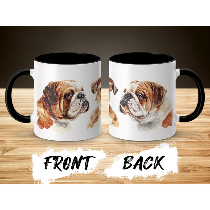 11oz Watercolour Bulldog Design Coffee Mug, 3, Black
