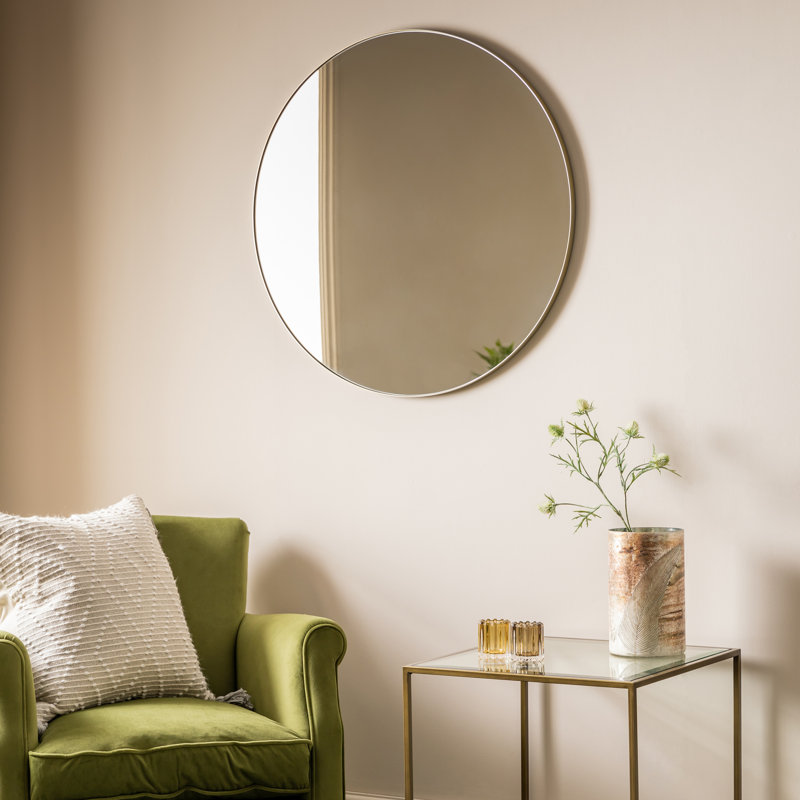 Aguon Metal Flat Wall Mirror, Champagne, Round, 100" x 3.5"