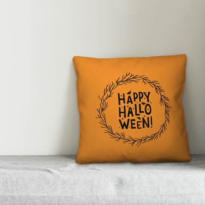  Happy Halloween Wreath Throw Pillow