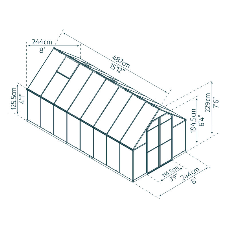 Palram - Canopia Essence 8' W x 16' D Walk-In Hobby Twin Wall Polycarbonate Aluminum Frame Greenhouse Kit with Roof Vents - Silver