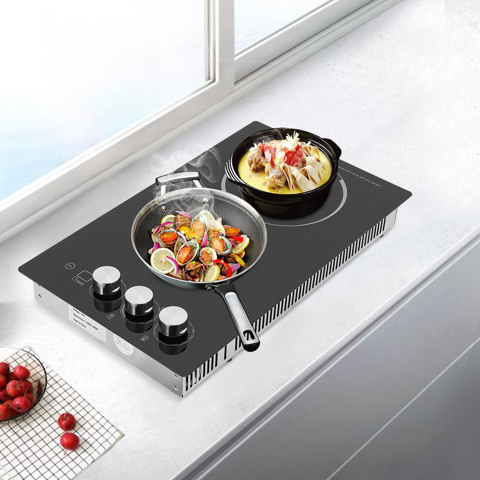 JOYDING 2 Burners Electric Cooktop Countertop Stovetop 5 Gears Knob