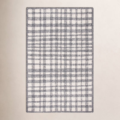 Ivory Black Hand-Tufted Plaid Rug