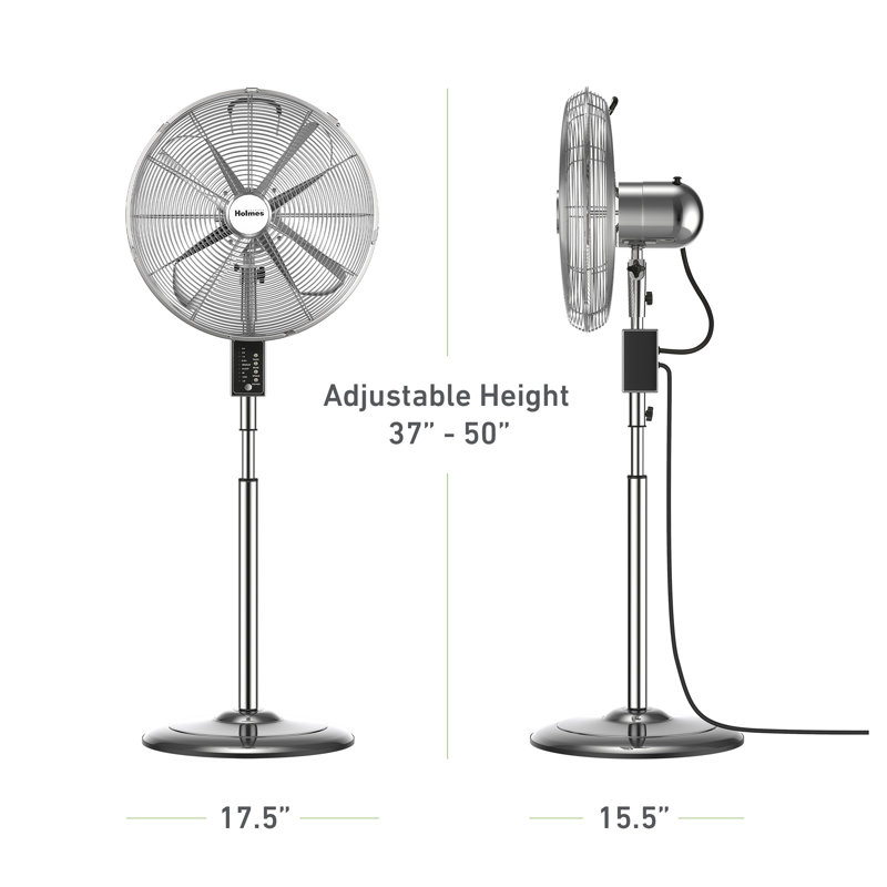 Ventilateur sur pied 16 po en métal chromé oscillant, 3 vitesses, télécommande