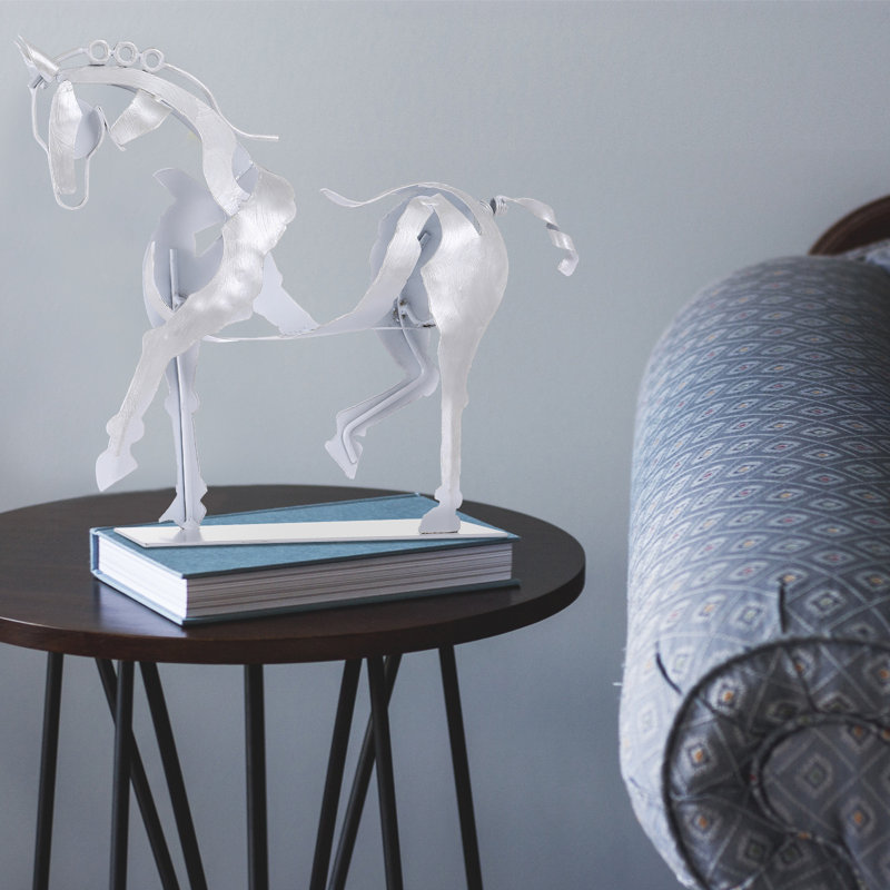 Alcott Hill® Handmade Metal Horse Statue Sculpture Décor for Horse Lovers Gifts, White
