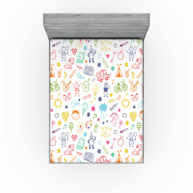 Ambesonne Cartoon Fitted Sheet 2-Pack Colorful Pattern Classics Multicolor, California King Fitted Sheet