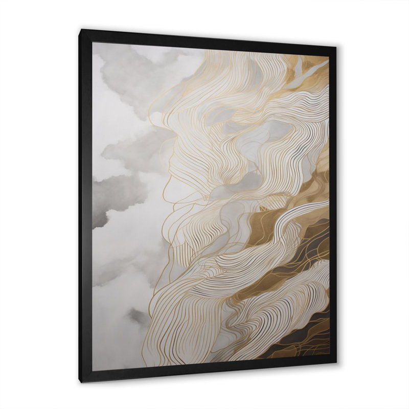 Reproduction d'art sur toile abstraite dorée et grise III, Cadre photo noir, H 20 po x l 12 po x P 1 po