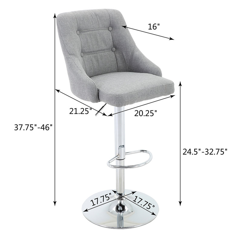 Annasha Swivel Upholstered Adjustable Height Counter Stool with Metal Frame, Grey