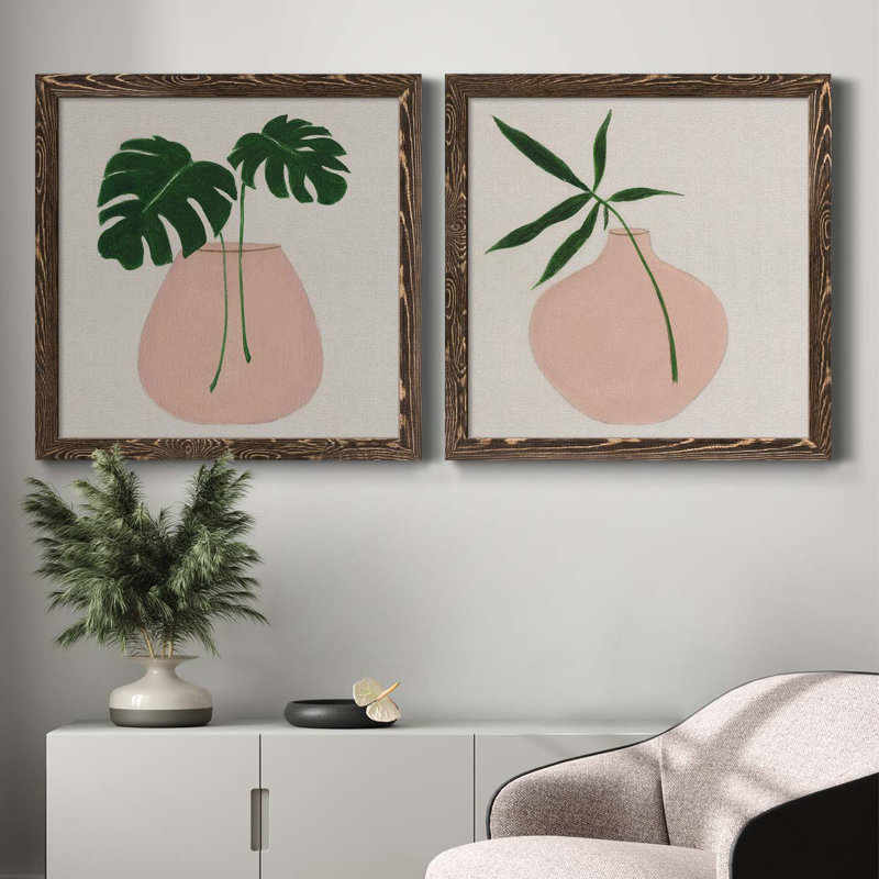 Simple Nature III - Ensemble de 2 peintures sur toile encadrées, H 27,5 po x l 55 po x P 1,5 po, Encadré de bois de noyer