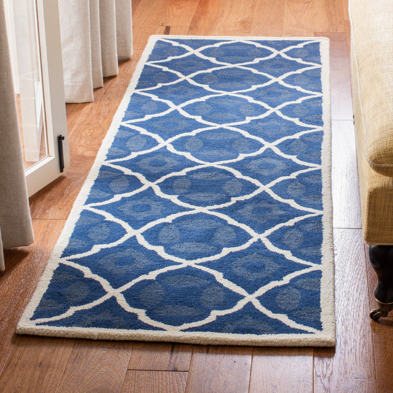 Carolene Hand Tufted Wool/Cotton/Latex Geometric Rug in Blue/Ivory, Runner 2'3" x 7'