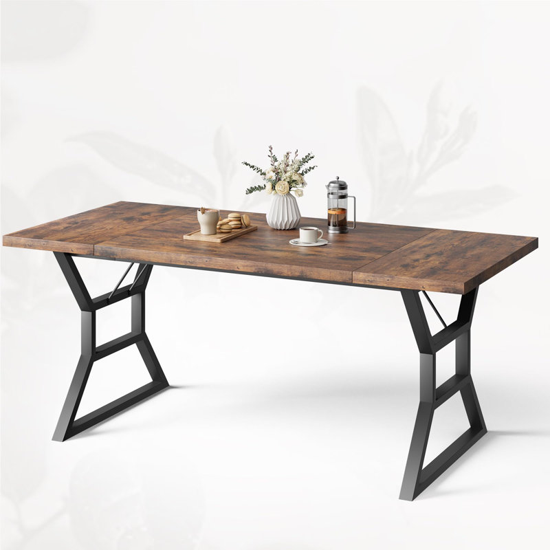 Dining Room Table For 6, 70 Inch Rectangular Kitchen Table With Heavy Duty Metal Legs, Brown