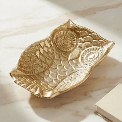 Assiette décorative et plateau en aluminium Golden Grove Owl pour bijoux, clés et petits accessoires