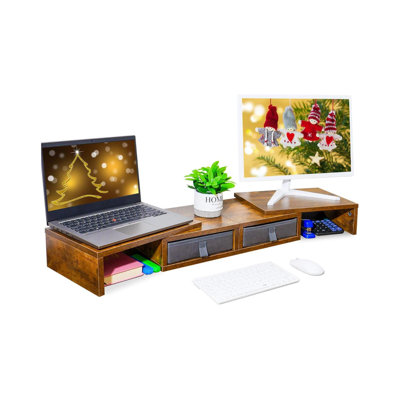 Monitor Stand Riser And Computer Wood Desk Organizer With Drawer And Pen Holder For Laptop, Computer, Imac -  Shimano, XSJB09GM1X7YP