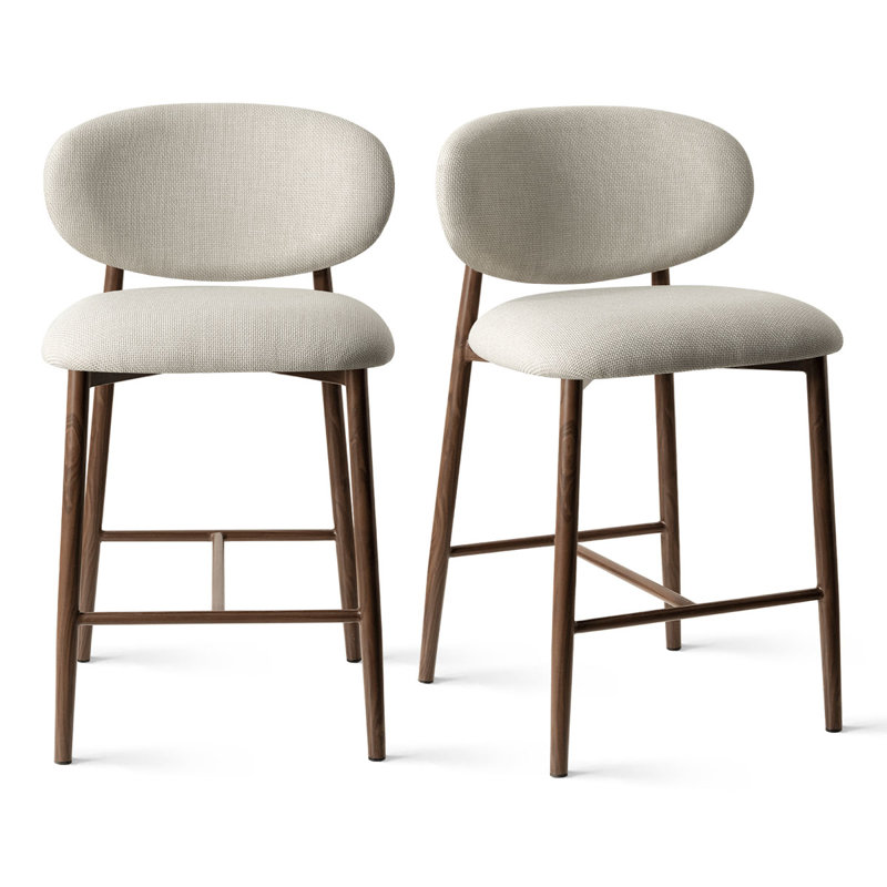 25.5" Modern Upholstered Counter Stools with Barrel Back and Wood-Look Metal Legs for Kitchen Island, Beige