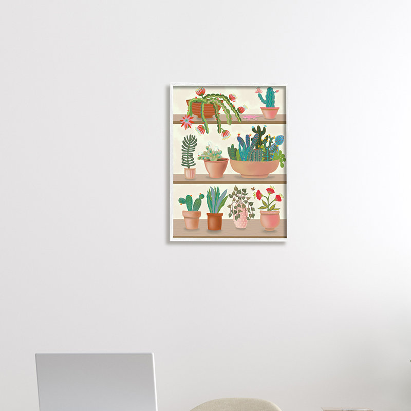 Succulent moderne chic - impression, H 14 po x l 11 po, Giclée encadrée blanc bord de mer