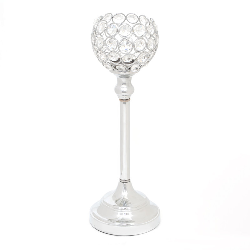 13'' H Crystal Tabletop Candlestick, Silver