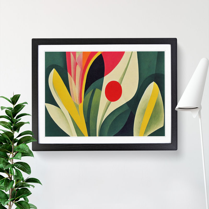 Floral Abstract - Single Picture Frame Print, Black, 46cm H x 64cm W x 2cm D