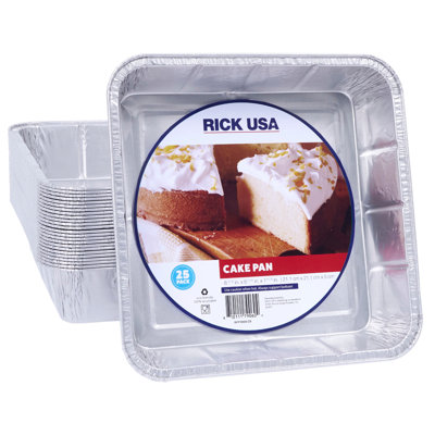 RICK USA: 8x8" Cake Pan - 25 Pack - Disposable Aluminum Foil, Multi-Purpose Baking & Cooking, Durable, Grill-Oven-Freezer-Dishwasher Safe, Recyclable
