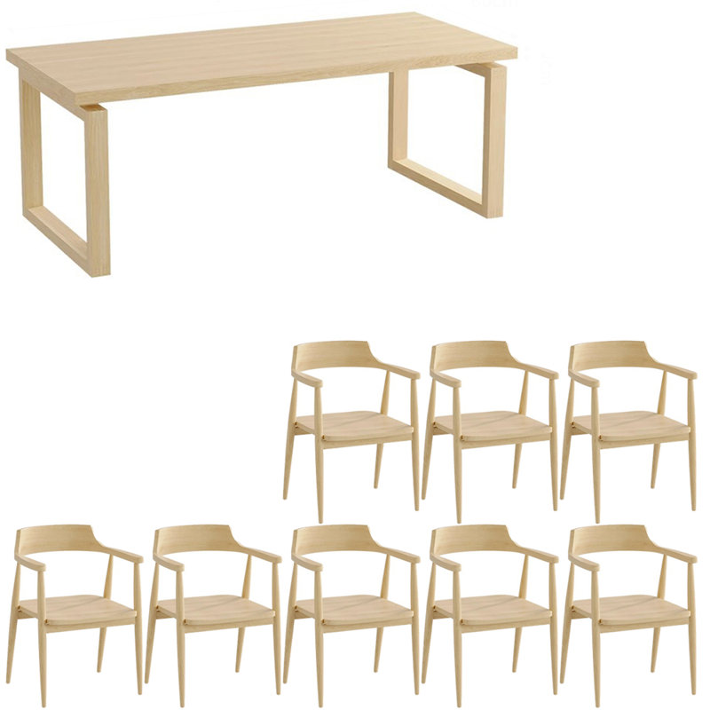 Ensemble de table à manger en bois massif de style français., H 29,5 po x L 86,6 po x l 35,4 po