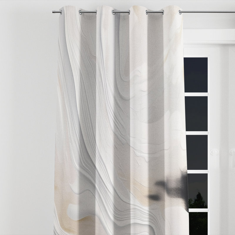 Rideau à œillets occultant moderne blanc et doré - 1 panneau, l 52" x L 84", Œillets argentés