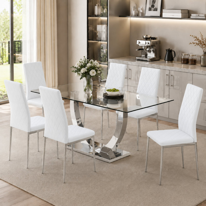Chaises de salle à manger Parsons modernes capitonnées en losanges (ensemble de 6), Blanc, 6