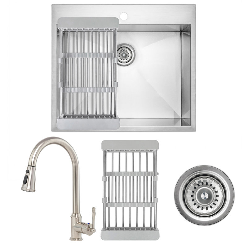 Brushed Stainless Steel Single Bowl Kitchen Sink with Faucet Kit