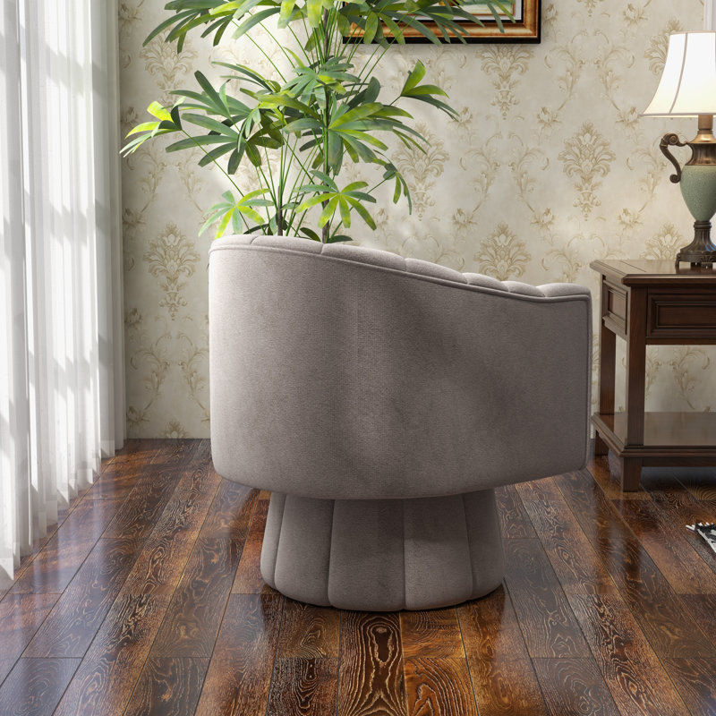 Aynur Velvet Swivel Barrel Chair, Grey
