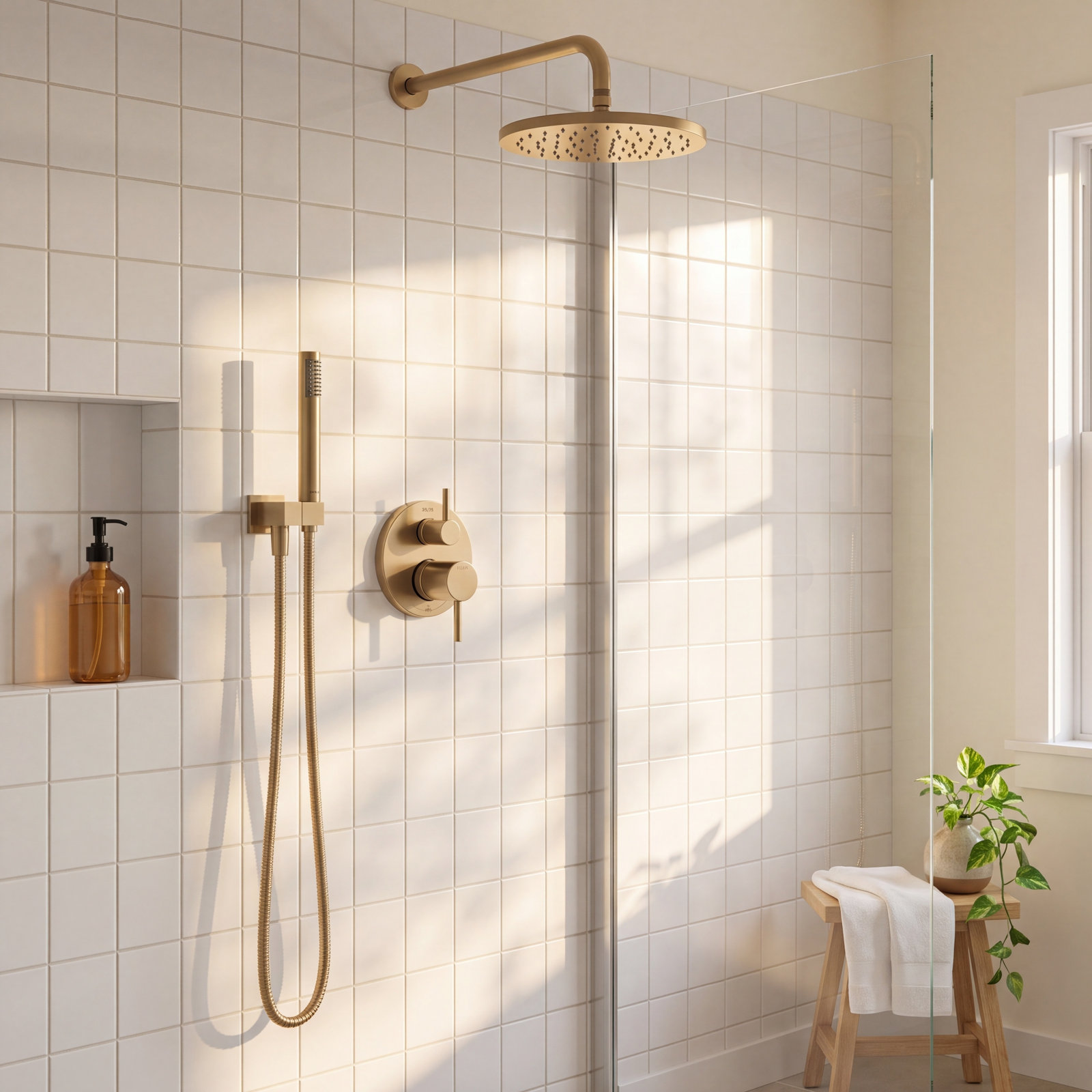 Raincan Round Shower System with Handheld Spray, Champagne Bronze